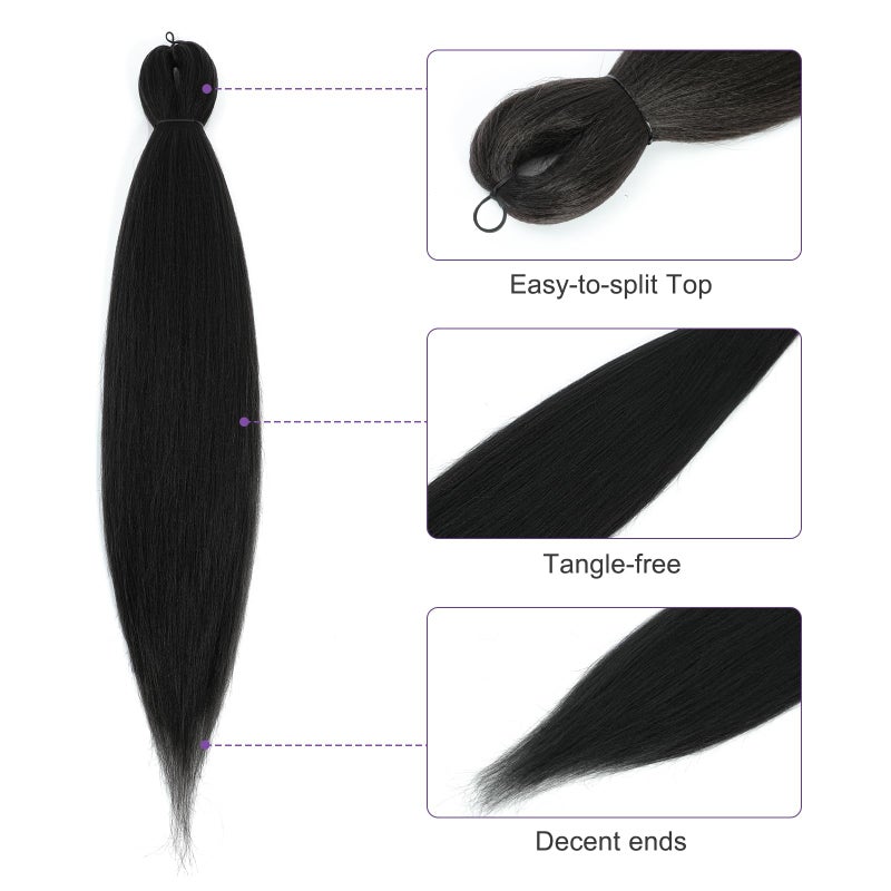 ROSDINA Pre-stretched Braiding Hair - 26 Inch 8 Packs Natural Black Super Long Braiding Hair For Twist or Box Braids, Yaki Texture Hot Water Setting Synthetic Braiding Hair Extensions (26 Inch, 1B-8P) - Image 2